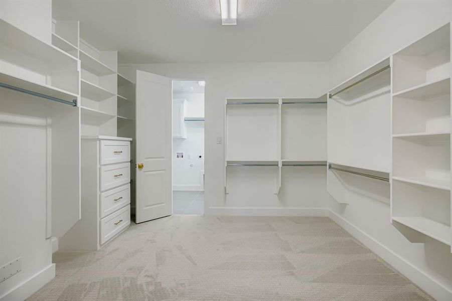Spacious closet with light colored carpet Spacious closet with light colored carpet