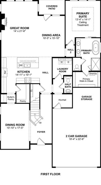 The El Paso floor plan by K. Hovnanian Homes. 1st floor shown. *Prices, plans, dimensions, features, specifications, materials, and availability of homes or communities are subject to change without notice or obligation.