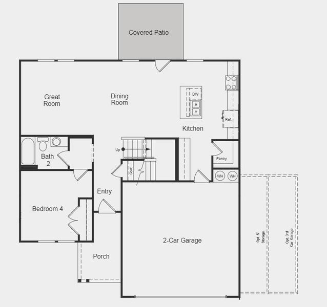 Structural options added include: 5' garage side storage, extended covered patio and horizontal stair railing.