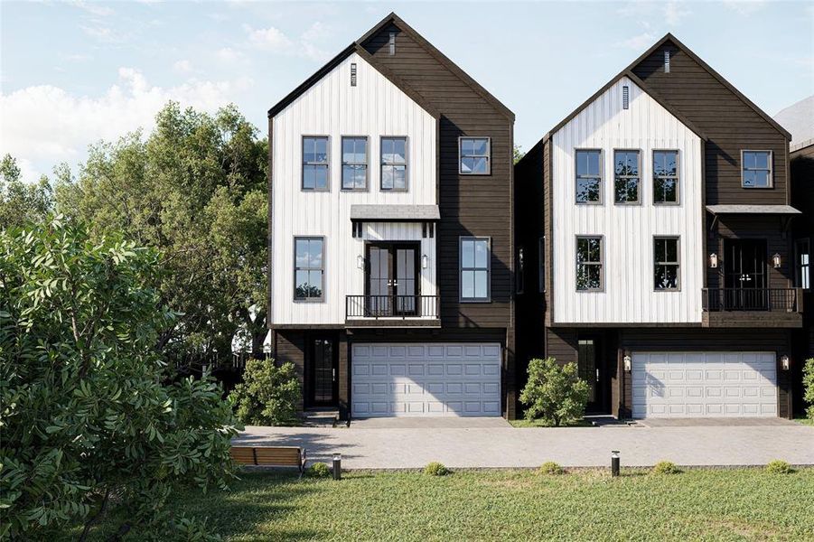 Newly constructed modern farmhouse homes with distinct style and high quality, located in the heart of Garden Oaks / Oak Forest!  First home coming early spring 2025!  (Units A and B pictured above)