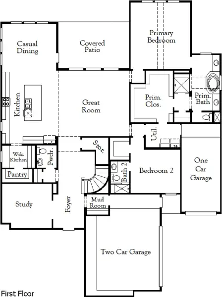 2D floor plan layout for the Huxley II by Coventry Homes in 6 Creeks, Kyle, TX (Image 3).