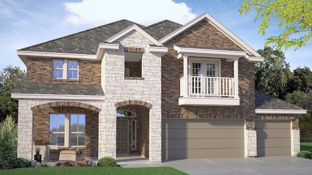 Front exterior of a new home in Village at Nolan Heights, Harker Heights, TX, highlighting curb appeal (Image 1). Front exterior of a new home in Village at Nolan Heights, Harker Heights, TX, highlighting curb appeal (Image 1).