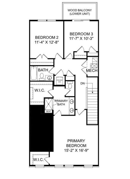 2D floor plan layout for the The Rina by Stanley Martin Homes in Skylar Townhome Style Condos, Atlanta, GA (Image 4).