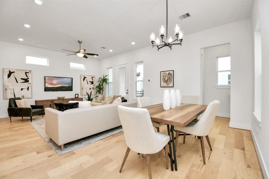 This dining area gives ample space and surrounded by natural light.