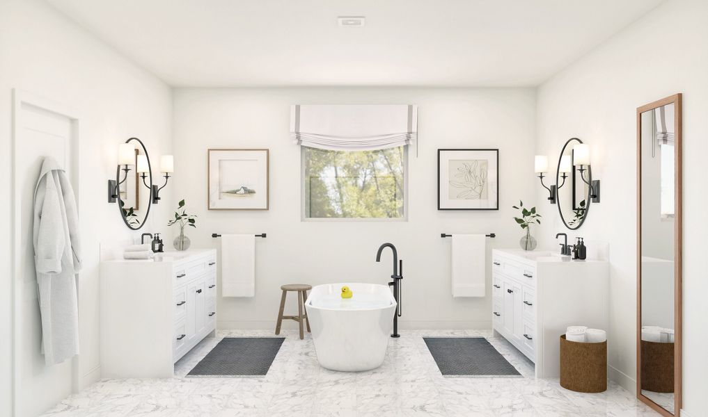 Primary bath with dual vanities