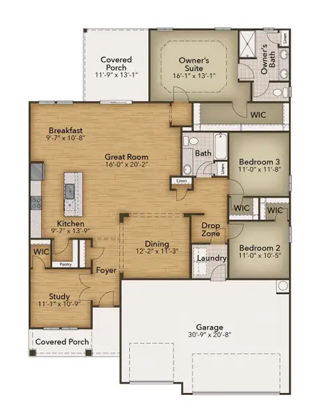 2D floor plan layout for the The Wave Crest by Chesapeake Homes in Coastal Club of the Carolinas, Calabash, NC (Image 4).
