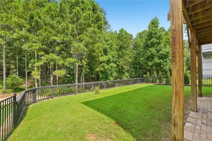 Exterior details and patio area of a home in Lakeside at River Green, Canton (Image 32).