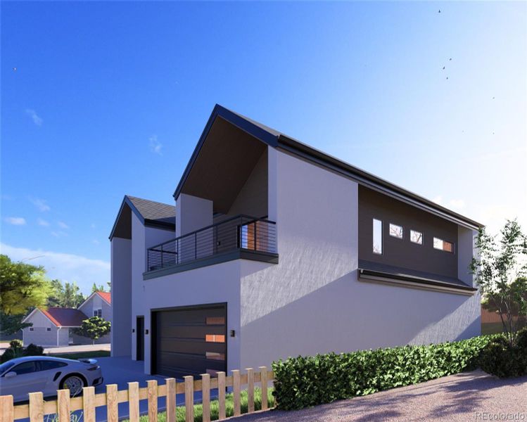 Rendering of new luxury home coming soon showcasing multiple outdoor entertainment areas with panoramic mountain views.