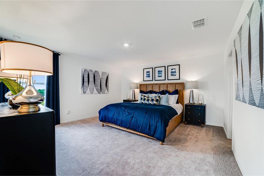 Bedroom featuring carpet flooring and recessed lighting Bedroom featuring carpet flooring and recessed lighting