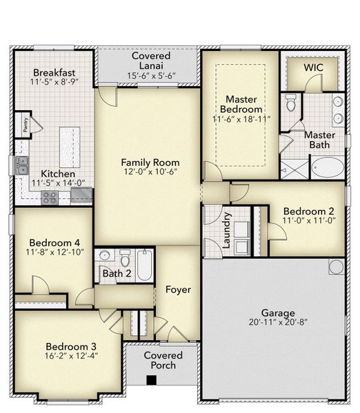 2D floor plan layout for the 1902 by Adams Homes in Copper Creek, Winterville, NC (Image 4).