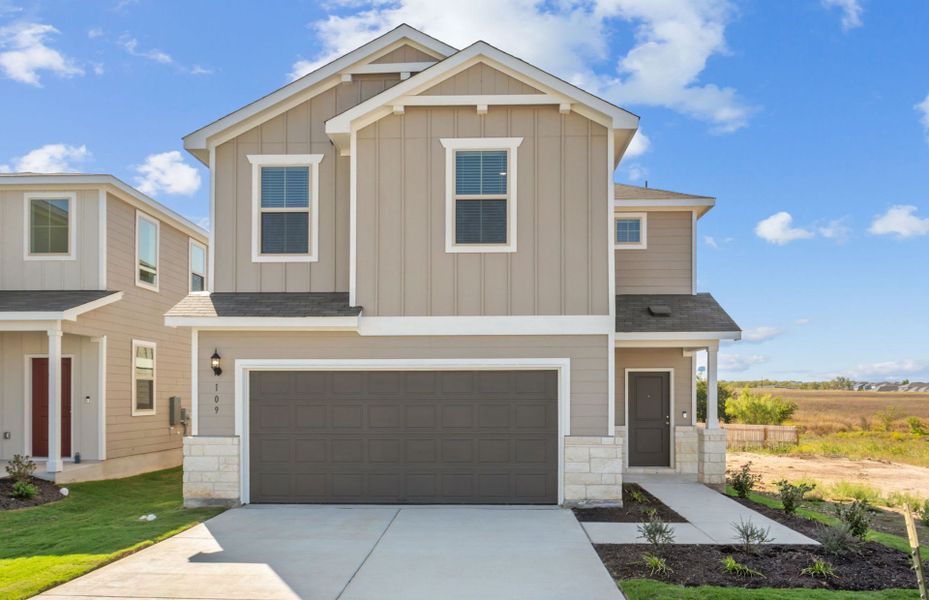 Front exterior of a new home in Sonterra, Jarrell, TX, highlighting curb appeal (Image 18).