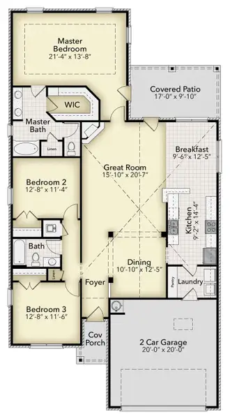2D floor plan layout of this home in The Bluffs at Lafayette, Freeport, FL (Image 3).