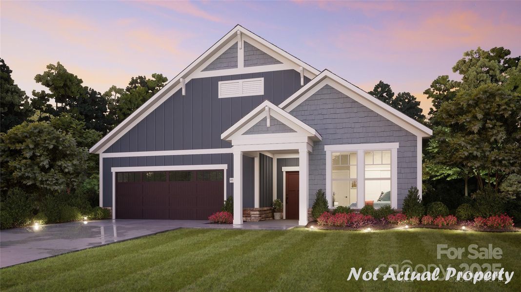 Front exterior of a new home in The Courtyards at Quail Park, Mint Hill, NC, highlighting curb appeal (Image 1).