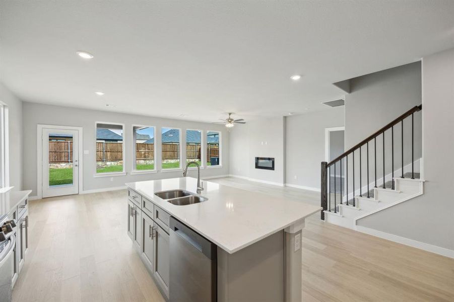 Looking from the kitchen into the living room