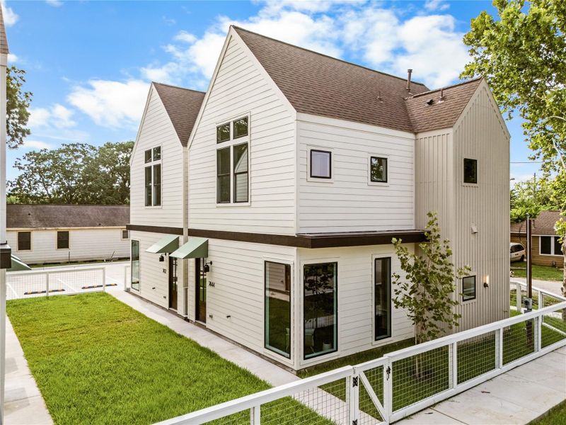 Contemporary dual-gable design with designated pedestrian paths. Contemporary dual-gable design with designated pedestrian paths.