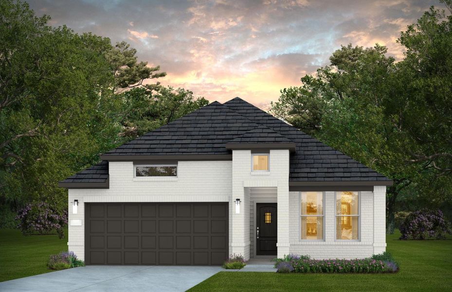 Representative exterior photo of a completed home built from the Oakmont by Pulte Homes in Montgomery Bend, Montgomery, TX (Image 2). Representative exterior photo of a completed home built from the Oakmont by Pulte Homes in Montgomery Bend, Montgomery, TX (Image 2).