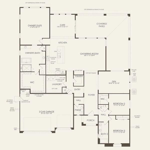 2D floor plan layout for the Virtue by Pulte Homes in Regent Hills - Enchantment Series, Buckeye, AZ (Image 3).