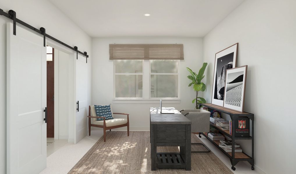 Home office with double barn doors