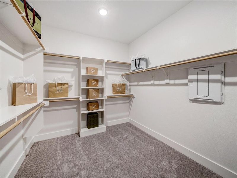Spacious closet featuring light colored carpet Spacious closet featuring light colored carpet