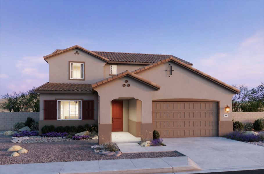 Front exterior of a new home in Frontera, Surprise, AZ, highlighting curb appeal (Image 1). Front exterior of a new home in Frontera, Surprise, AZ, highlighting curb appeal (Image 1).