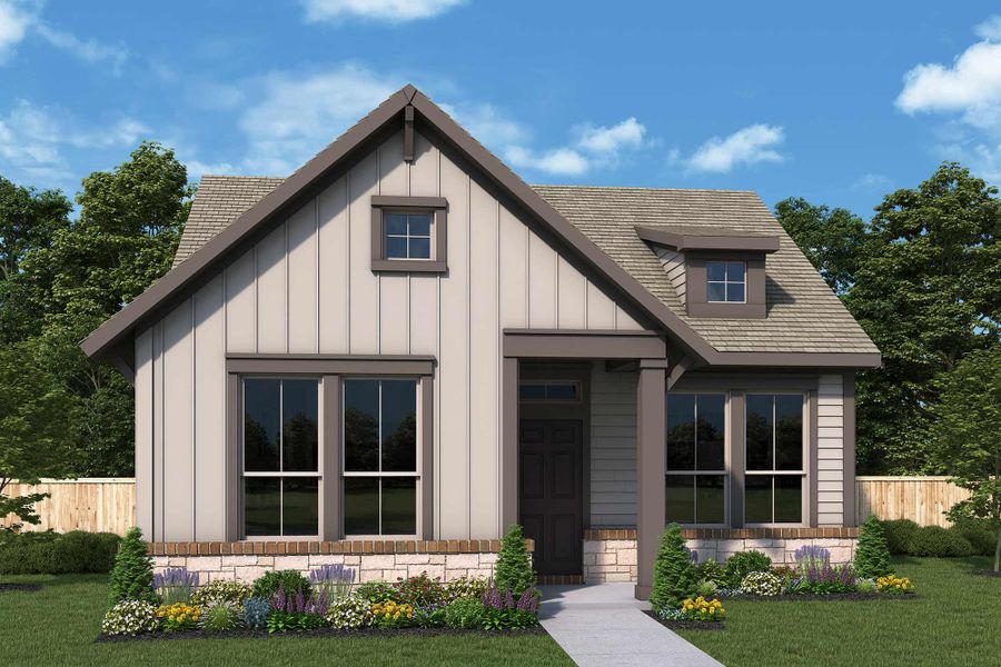 Representative exterior photo of a completed home built from the The Peterson by David Weekley Homes in Goodland – Garden Series, Grand Prairie, TX (Image 2).