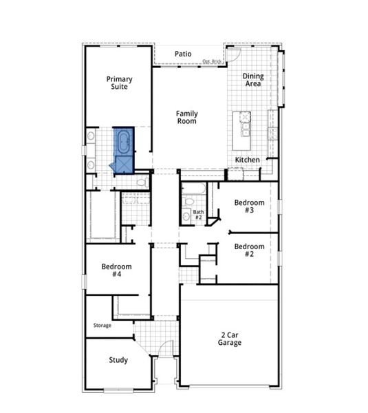 2D floor plan layout for the Denton Plan by Highland Homes in Ridgeline: 50ft. lots, McKinney, TX (Image 4).