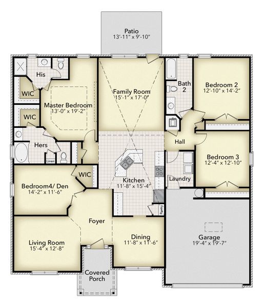 2D floor plan layout for the 2430 by Adams Homes in Blossom Grove, Milton, FL (Image 4).