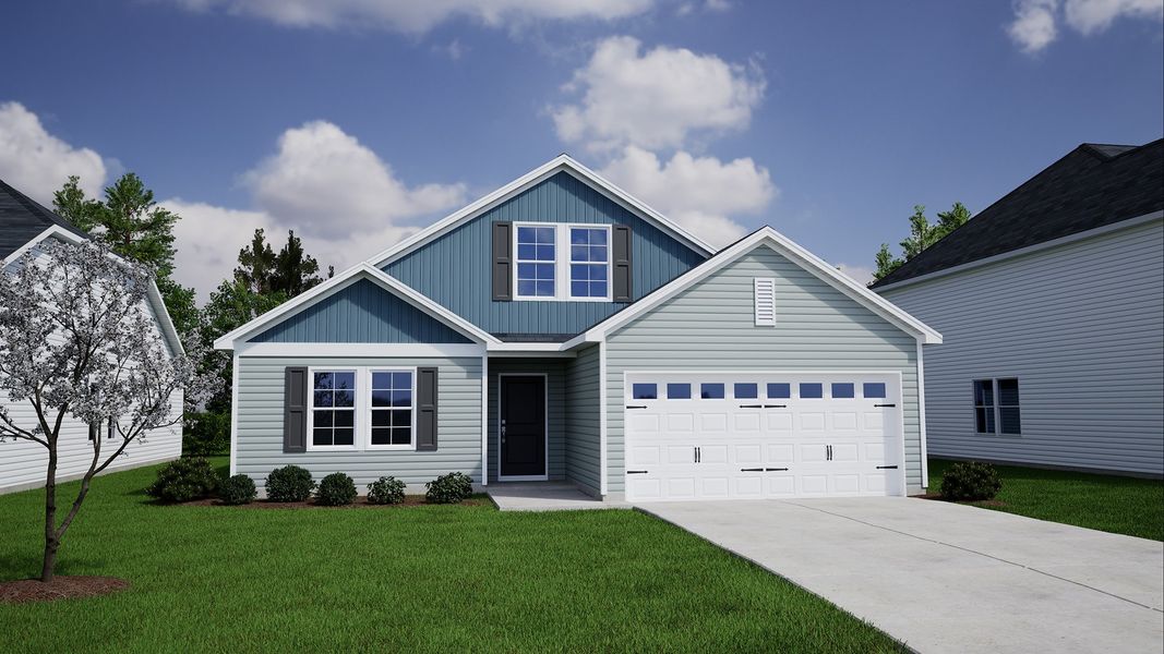 Representative exterior photo of a completed home built from the Dorchester - Genesis Value Collection by Mungo Homes in Citadel Point at Southbridge, Sneads Ferry, NC (Image 17).