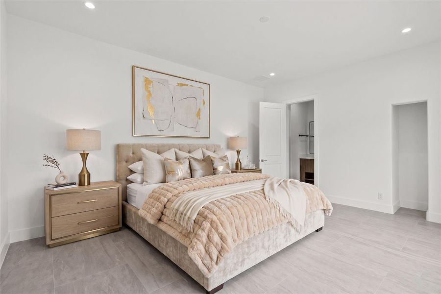 The spacious 20 x 13.5, guest suite bedroom, showcases the home's modern elegance.