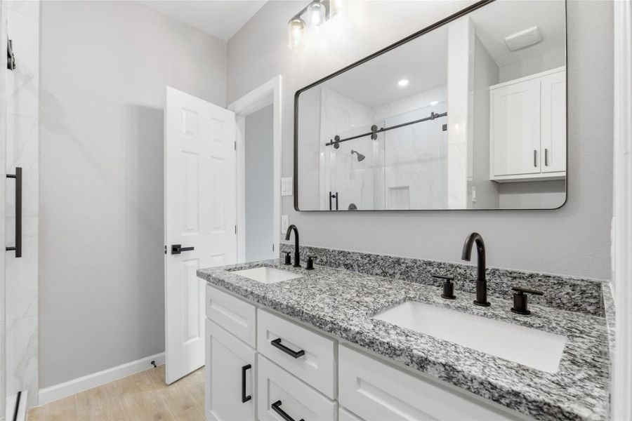 Dual sinks for added functionality, coupled with counterspace and storage.