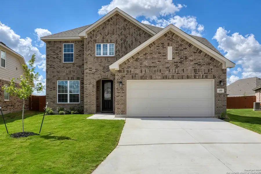 Front exterior of a new home in Megan's Landing 50's, Castroville, TX, highlighting curb appeal (Image 1). Front exterior of a new home in Megan's Landing 50's, Castroville, TX, highlighting curb appeal (Image 1).