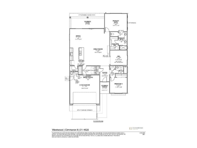 2D floor plan layout for the The Cimarron II by Davidson Homes LLC in Westwood, Prescott, AZ (Image 3).