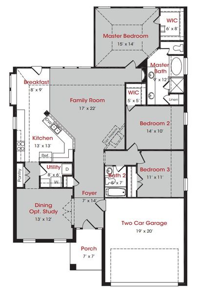 2D floor plan layout for the Sherman by Kendall Homes in Columbia Lakes, West Columbia, TX (Image 3).