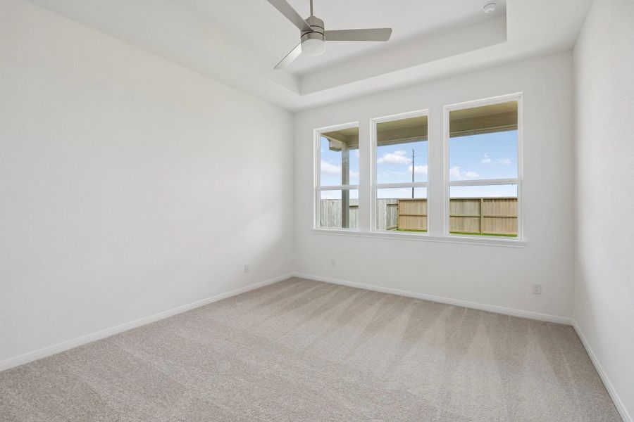 Primary bedroom.  Sample product photo. Actual exterior and interior selections may vary by homesite. Photo may be virtually staged.