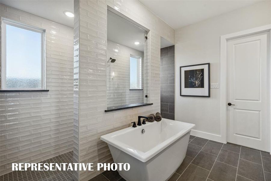 The Madison II floor plan features our signature owner's bath with double, walk through shower and drying areas!  REPRESENTATIVE PHOTO