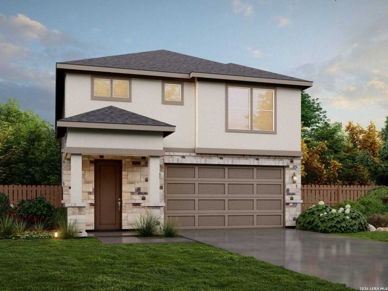 Front exterior of a new home in Fairway Crossing, San Antonio, TX, highlighting curb appeal (Image 1). Front exterior of a new home in Fairway Crossing, San Antonio, TX, highlighting curb appeal (Image 1).