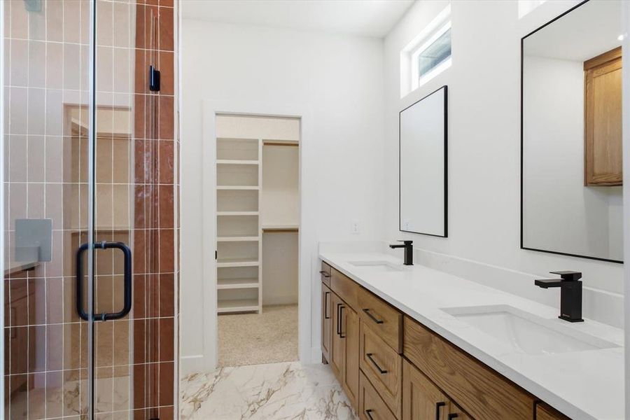 Custom white oak cabinets with quartz countertops!