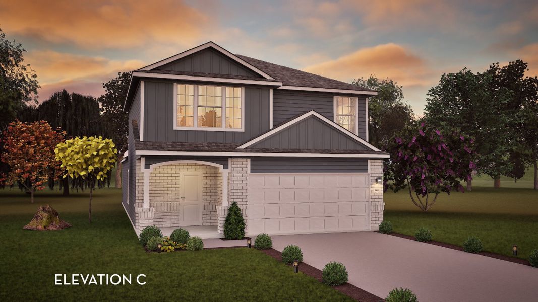 Front exterior of a new home in Katzer Ranch, Converse, TX, highlighting curb appeal (Image 1).