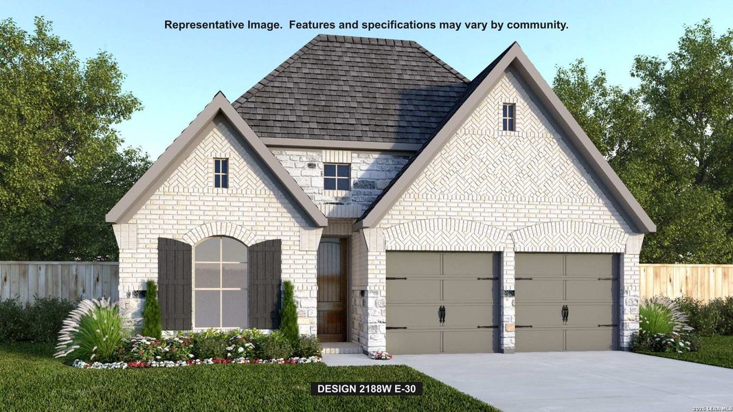 Front exterior of a new home in Veramendi, New Braunfels, TX, highlighting curb appeal (Image 1). Front exterior of a new home in Veramendi, New Braunfels, TX, highlighting curb appeal (Image 1).