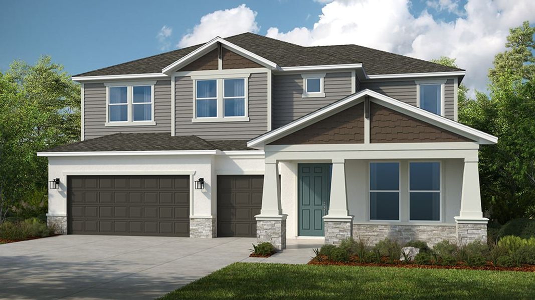 Representative exterior photo of a completed home built from the Nantucket by Taylor Morrison in Esplanade at McKinnon Groves, Winter Garden, FL (Image 1). Representative exterior photo of a completed home built from the Nantucket by Taylor Morrison in Esplanade at McKinnon Groves, Winter Garden, FL (Image 1).