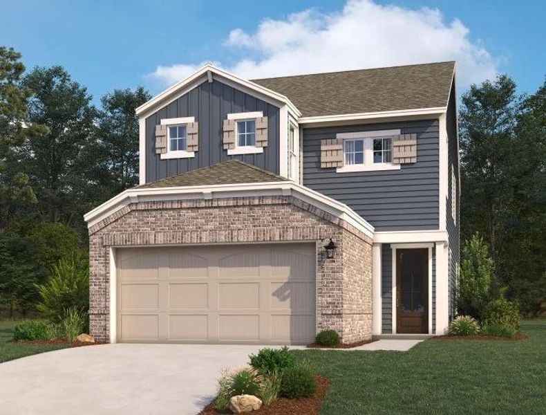 Front exterior of a new home in Sereno Oaks at Buckner Terrace, Dallas, TX, highlighting curb appeal (Image 2). Front exterior of a new home in Sereno Oaks at Buckner Terrace, Dallas, TX, highlighting curb appeal (Image 2).