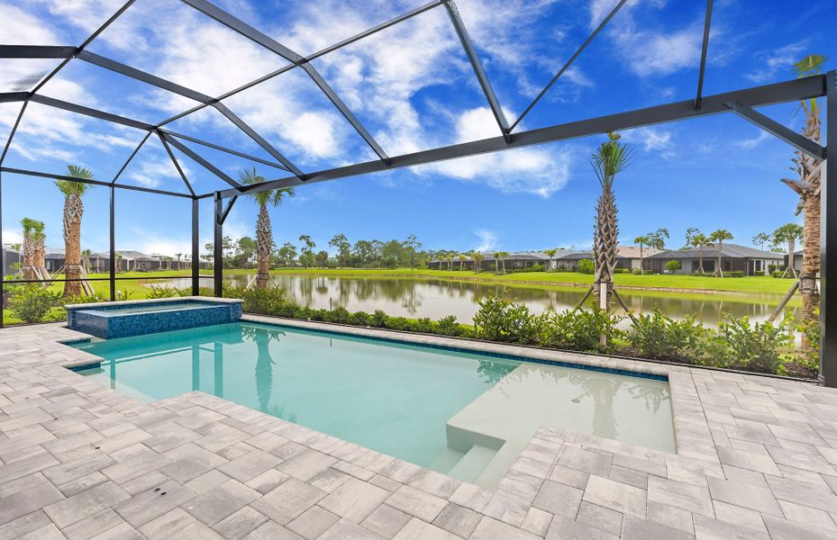 Screened-in pool with spa