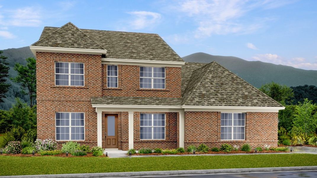 Front exterior of a new home in Longview Ridge, Clarksville, TN, highlighting curb appeal (Image 1).