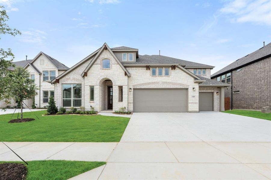 Front exterior of a new home in Glenwood Meadows, Argyle, TX, highlighting curb appeal (Image 1). Front exterior of a new home in Glenwood Meadows, Argyle, TX, highlighting curb appeal (Image 1).