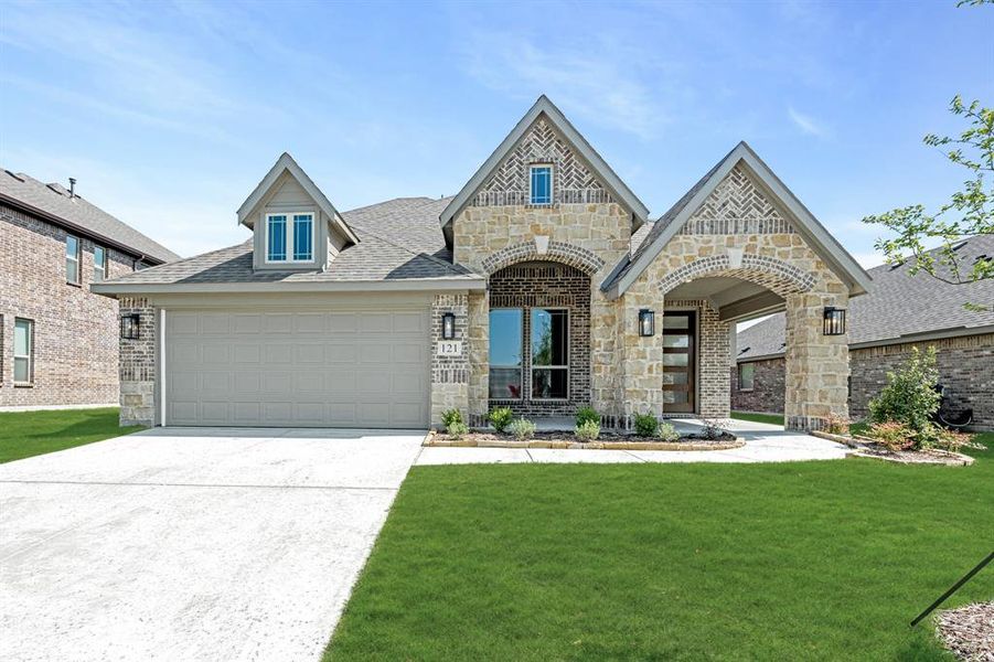 Front exterior of a new home in Arcadia Trails Classic 60, Balch Springs, TX, highlighting curb appeal (Image 2). Front exterior of a new home in Arcadia Trails Classic 60, Balch Springs, TX, highlighting curb appeal (Image 2).