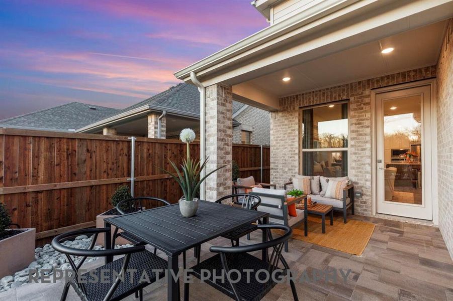 Exterior details and patio area of a home in Mosaic, Celina (Image 3). Exterior details and patio area of a home in Mosaic, Celina (Image 3).