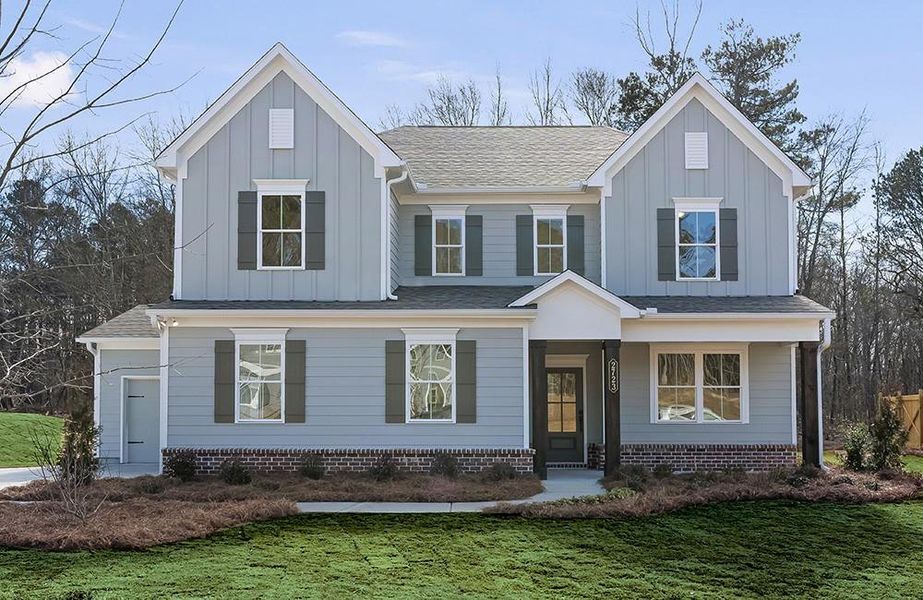 Front exterior of a new home in Oak Valley Estates, Marietta, GA, highlighting curb appeal (Image 2).