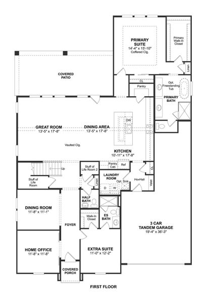 2D floor plan layout for the Stirling by K. Hovnanian® Homes in North Sky, Celina, TX (Image 4). 2D floor plan layout for the Stirling by K. Hovnanian® Homes in North Sky, Celina, TX (Image 4).