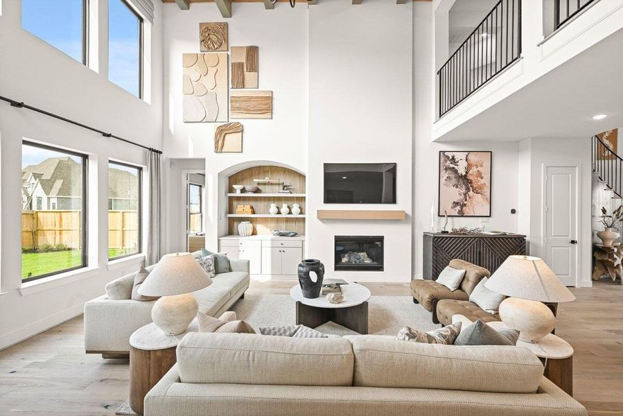 A loft space sits above the grand family room. Representative image.