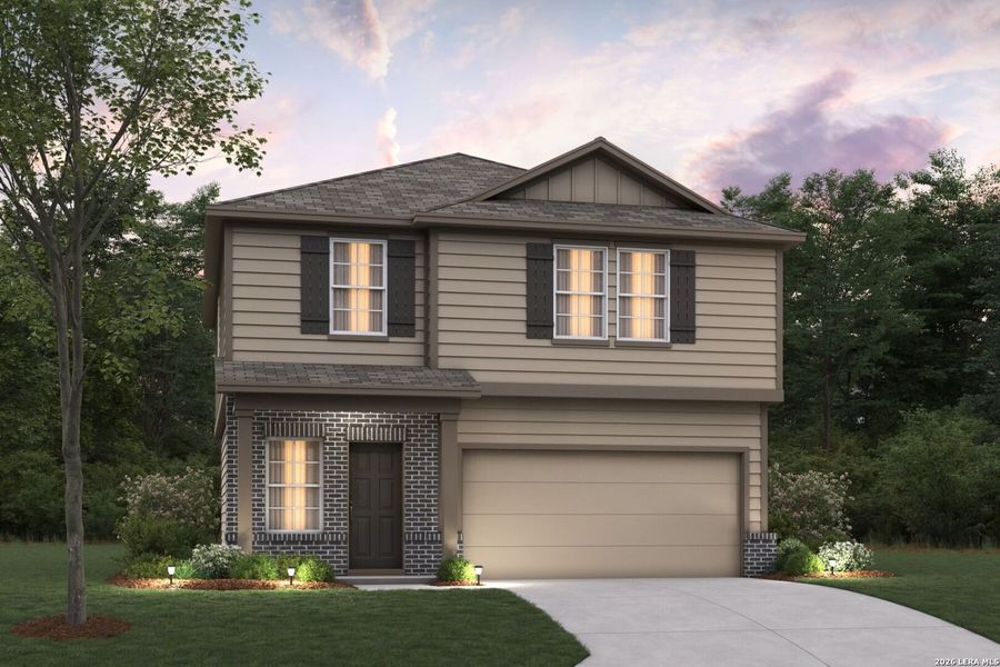 Front exterior of a new home in Meadows at Clear Springs, New Braunfels, TX, highlighting curb appeal (Image 2). Front exterior of a new home in Meadows at Clear Springs, New Braunfels, TX, highlighting curb appeal (Image 2).